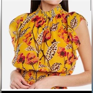 A.L.C.
Multi-color Smocked‎ Collar Flutter Sleeves Silk Blouse NEW